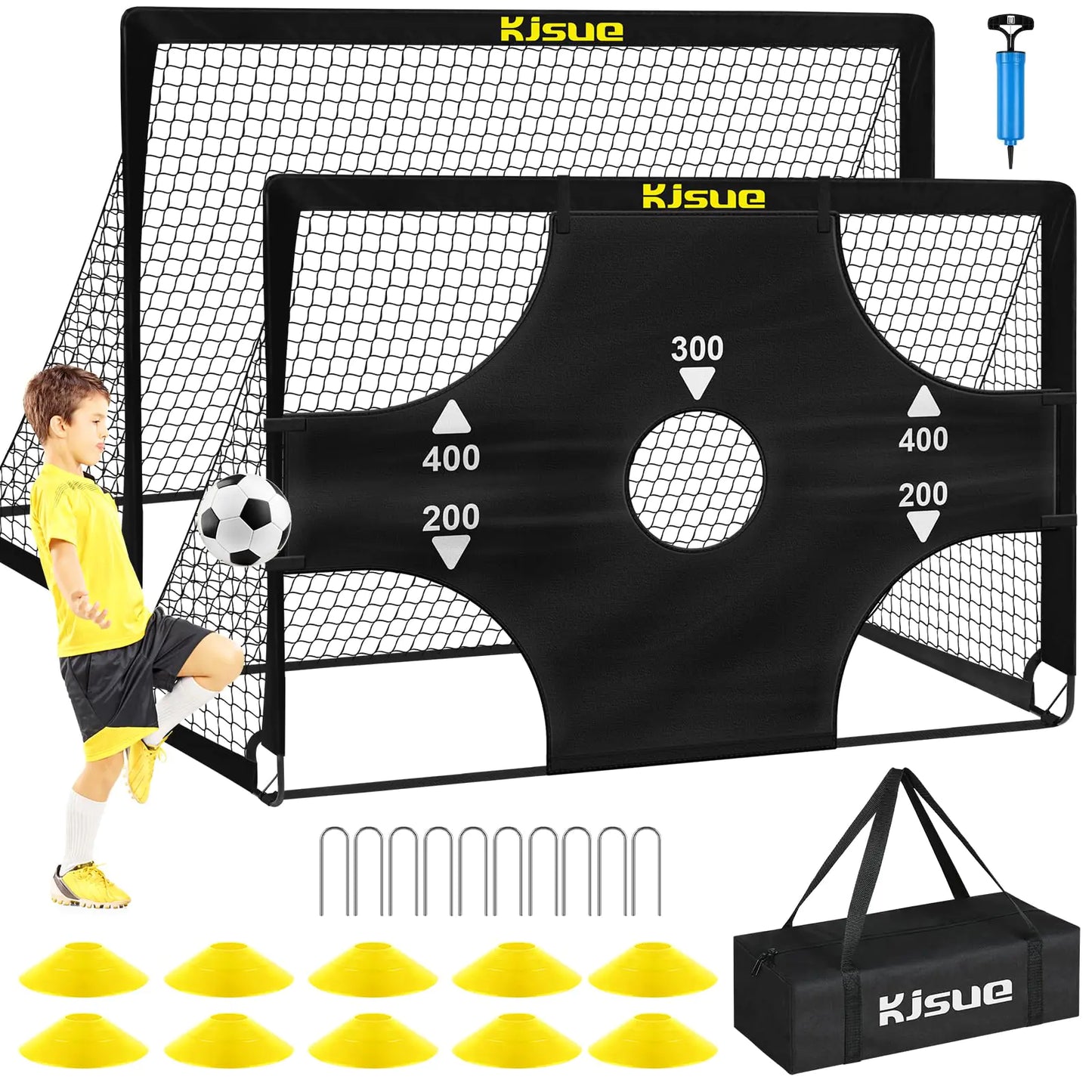 Kids Soccer Goals for Backyard Set 2 of 6x4 ft Portable Pop Up Soccer Goal Training Equipment Soccer Net with Target Soccer Ball Cones Soccer Set for Kids Youth Toddler Sports Outdoor Games