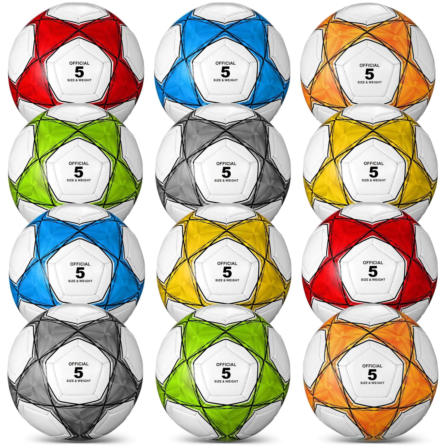 Deekin 12 Pcs Soccer Balls with Pump Official Size Deflated Soccer Ball Bulk Machine Stitched Outside Sport Ball for Teen Youth Adult Training Practice Game Back to School(StarSize 5)