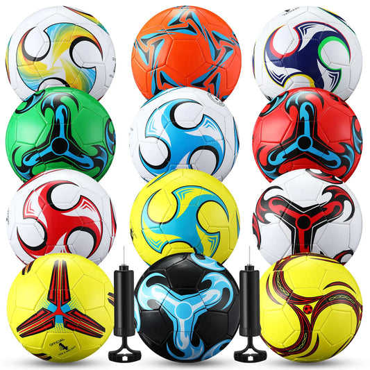 Lunmon 12 Pcs Soccer Ball Bulk with 2 Pumps Deflated Soccer Balls Football for Teens Adults Player Indoor Outdoor Sports Game Training Back to School Gift(Size 4Whirlwind Style)